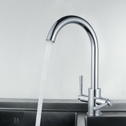 Modern Kitchen Sink Mixer Taps Swivel Spout Dual Lever Tap Mono Faucet Waterfall