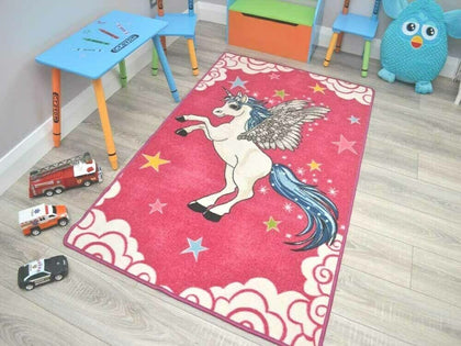 Girls Bright Pink Kids Unicorn Bedroom Bedside Small Medium Large Rugs Mat Cheap