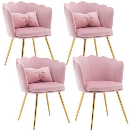 4x Velvet Upholstered Accent Chair Wing Back Armchair w/ Pilows Metal Legs Pink
