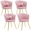 4x Velvet Upholstered Accent Chair Wing Back Armchair w/ Pilows Metal Legs Pink