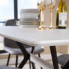White Dining Kitchen Table Set with 4 Grey Quilted Fabric Chairs Black Metal Leg