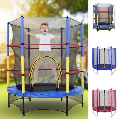 Kids Trampoline With Safety Enclosure Net Children Indoor Outdoor Garden Fun Toy