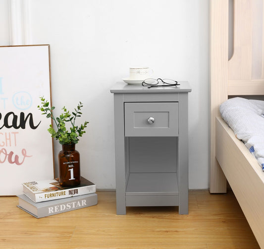 Mdf Bedside Table with Drawer and Shelf Cabinet Storage Unit - 28 x 31 x 45cm