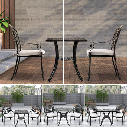Garden Outdoor Patio Cast Alu Furniture Sets Square Table & 2/4 Chairs W/Cushion
