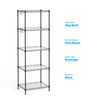Mondeer 5 Tier Metal Storage Rack w/ 4 Wheels 8 Hooks PP Partition Office Black