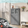 Bathroom Floor Cabinet Freestanding Storage Cupboard W/ 2 Tempered Glass Doors