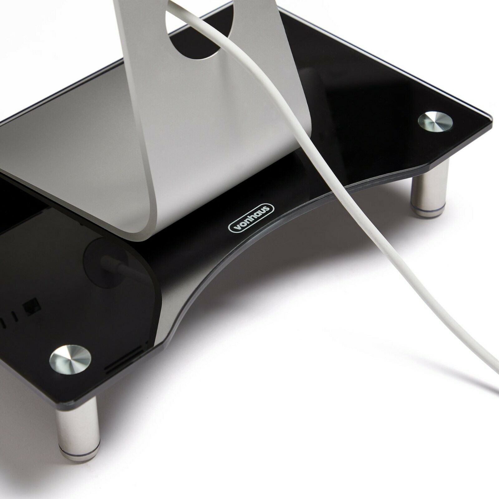 VonHaus Black Curved Glass Monitor Mount Riser Computer Screen Small T ...