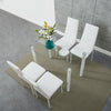 Modern Clear Glass Dining Table and 4 Padded Chairs Set in White Home Furniture