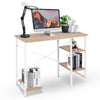 Office Compact Computer Desk Wooden & Metal Table With Bookcase Storage Shelf