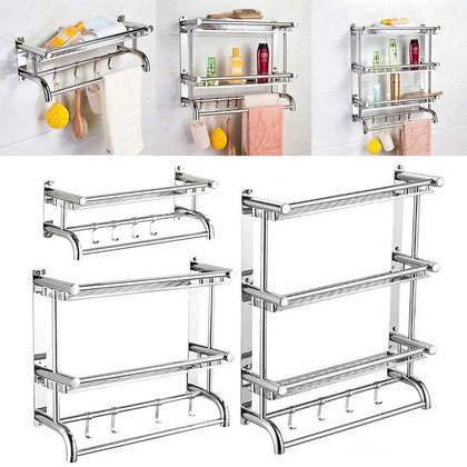 Stainless Steel Towel Rail Bathroom Storage Shelf 1/2/3 Tier Caddy Wall Mounted