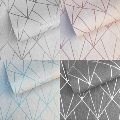 Muriva Indra Geometric Line Triangle Glitter Blown Vinyl Metallic Wallpaper