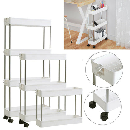Kitchen Bathroom Storage Trolley 2/3/4 Tier Slim Slide Shelf Rack Space Saver