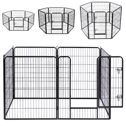 Foldable Pet Play Run Cage Dog Puppy Pen Rabbit Guinea Pig Black Metal Enclosure