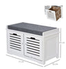 2-Door Shoe Storage Bench Cushion Seat Slatted Doors Elevated Base White