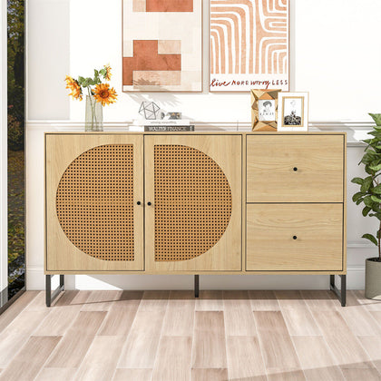 Wooden Sideboard Living Room Storage Cabinet with 2 Doors 2 Drawers Side Cabinet