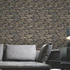 GREY CHARCOAL WHITE SILVER BRICK WALL WALLPAPER - RUSTIC MOROCCAN METALLIC STONE