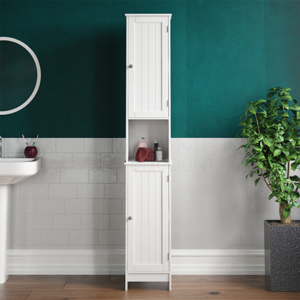Priano Bathroom White Tall Double Doors Storage Vanity Cupboard Furniture Unit