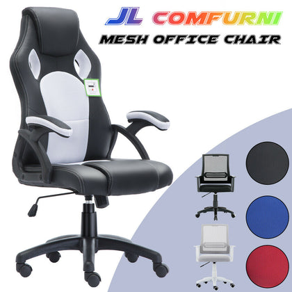JL Comfurni Gaming Racing Chair Mesh Leather Home Office Computer Desk Chair