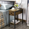 Narrow Side Table 2-Tier End Table w/ Drawer Open Shelf Wood Nightstand Storage