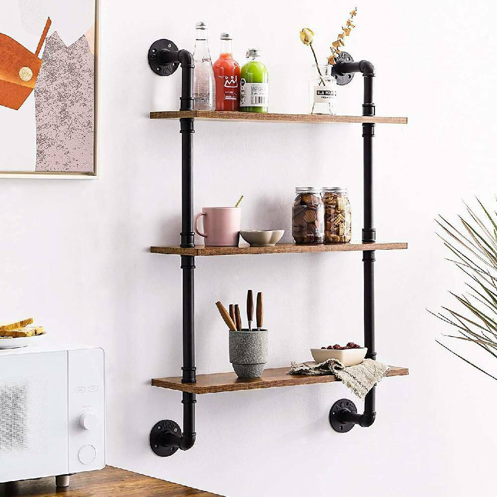 3 Tier Industrial Bookshelf Wall Shelf Display Storage Plant Shelving Holder NEW