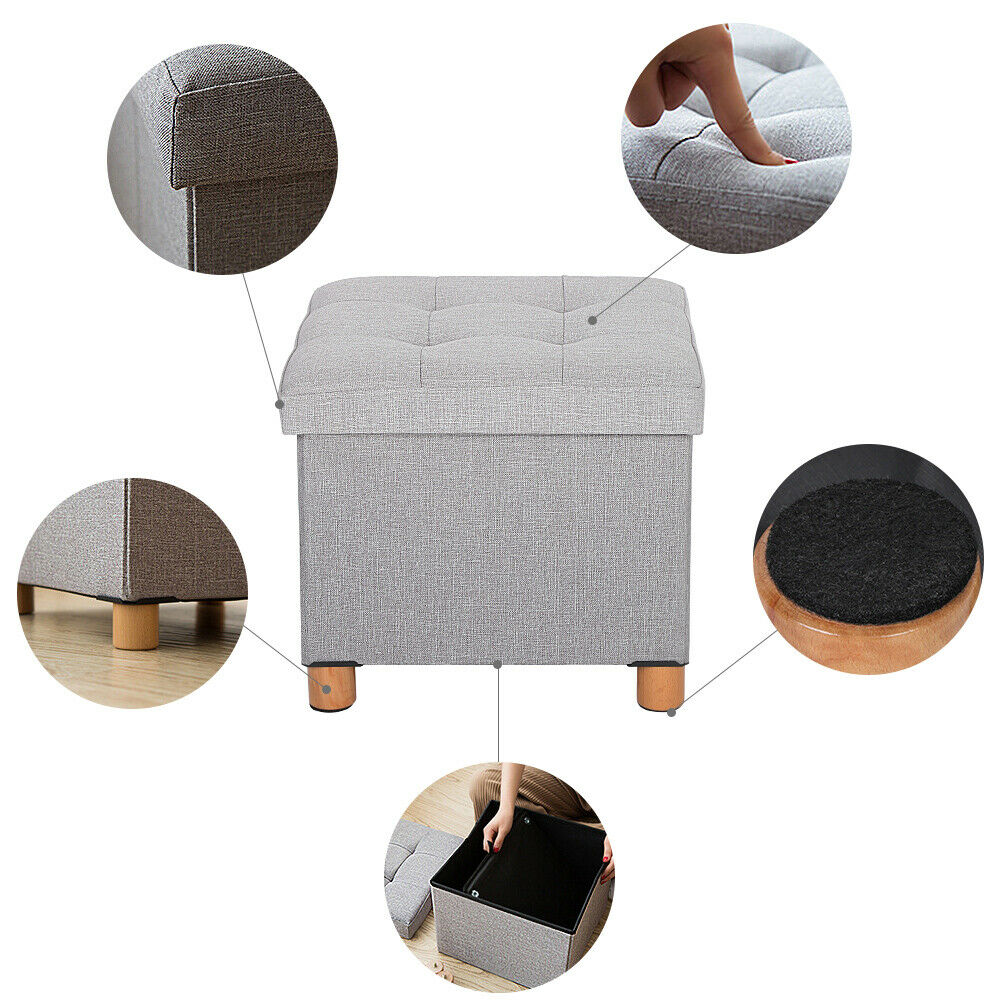 Grey Storage Footstool Ottoman Footrest Makeup Dressing Table Stool Pouffe Seat
