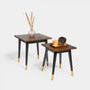Set of 2 Tables Solid Dark Wood & Gold Chevron Design Tables Living Room