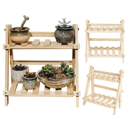 2 Tier Outdoor Wooden Flower Plant Pot Shelf Stand Folding Display Ladder Garden