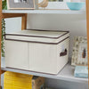 Set Of 3 Foldable Cube Storage Folding Fabric Clothes Basket with Lid Box Beige