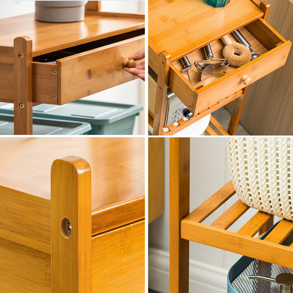 Modern Bathroom Shelf 7 Tier Kitchen Storage Rack Organizer Wood Shelving Unit