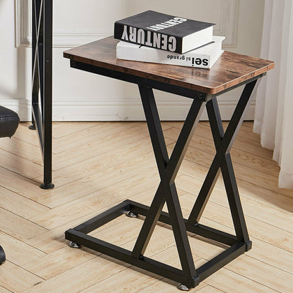 Industrial Bedside Sofa Side Table X Shaped Legs Coffee Desk Laptop Living Room