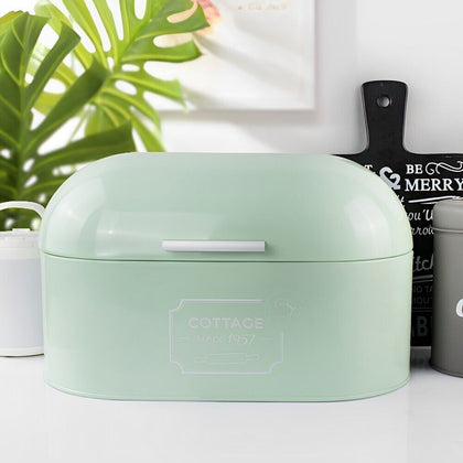 Vintage Bread Box Metal Bread Bin Curved Lid Large Oval Loaf Storage Container