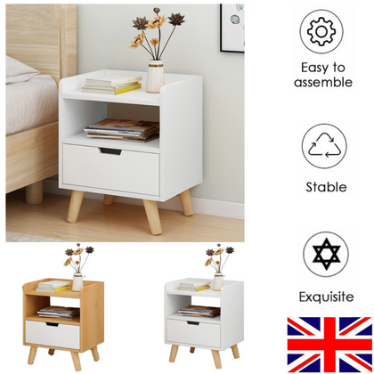 Wooden Bedside Table with Drawer Nightstand Cabinet Storage Bedroom Furniture