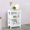 White Bedside Table Wooden Nightstand Lamp Table with 2 Shelves Sofa Side Table