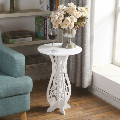 White Small Round Square Side Table Beside Coffee Plant Stands Modern Furniture
