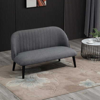 HOMCOM Linen-Look Modern 2 Seater Sofa w/ Wood Legs Compact Loveseat Grey