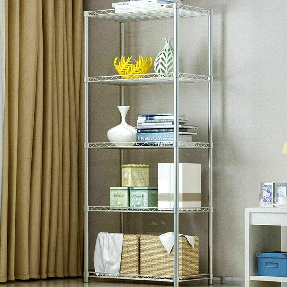 4 / 5 Tier Silver Metal Storage Rack/Shelving Wire Shelf Kitchen/Offic ...
