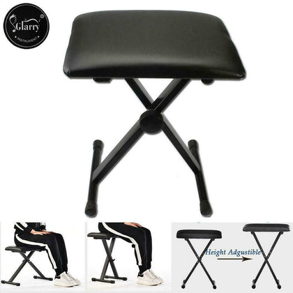 New Glarry Adjustable Folding Keyboard Piano Bench Stool Padded Seat Black Color
