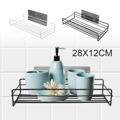 Iron Kitchen Bathroom Shower Shelf Suction Basket Caddy Rack Wall Mounted Deluxe