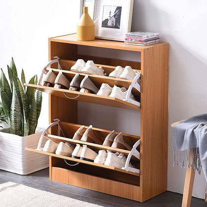 2 DRAWER WOODEN SHOE CABINET STORAGE FOOTWEAR STAND RACK ORGANISER CLOSET HOME