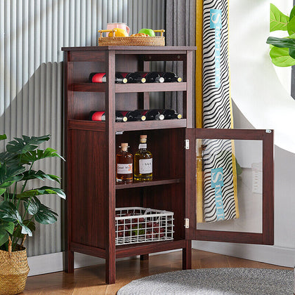 8-Bottle Wine Racks Bar Cabinet with Shelf and Door for Kitchen Dining Room