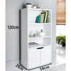 Modern White bookcase Storage cabinet with 3 shelves & 2 doors MDF wood Cupboard