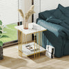 2 Tier Real Marble Square Coffee Table Sofa Side Bedside Table with Storage Rack