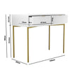 Dressing Table White Gloss with 2 Ribbed Drawers Gold Handles Legs Art Deco Styl