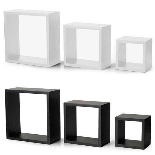 Set Of 3 Cube Shelf Square Wall Floating Shelves Decor Display Unit Storage Wood