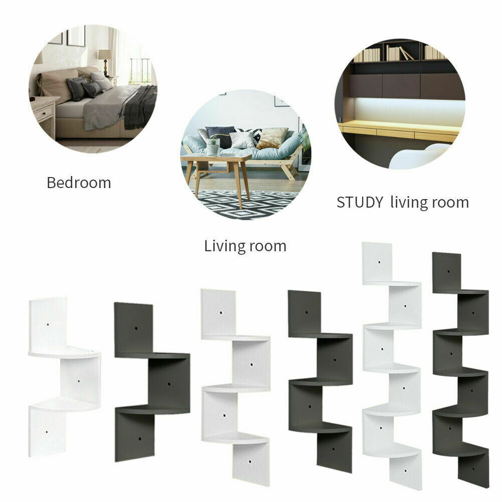 3/5 Tier Floating Wall Shelves Corner Shelf Storage Wood Display Bookcase Decor
