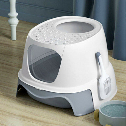 Plastic Cat Kitten Litter Box Large Hooded Enclosed Pet Toilet Tray With Scoop