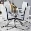 Clear Glass Dining Table and 4 Chairs Set PU Leather Cross Leg Kitchen Furniture