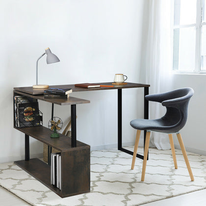 Computer Desk Corner L-shaped Workstation with Shelves Laptop Table Home Office