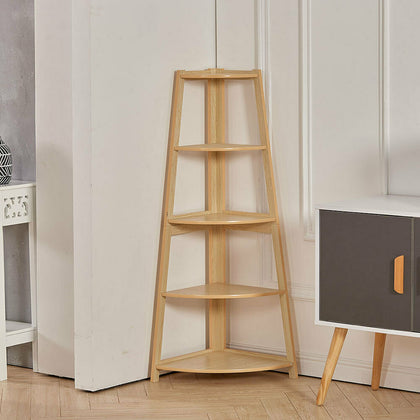 5 Tier Wooden Corner Ladder Shelf Storage Display Rack Bookshelf Free Standing
