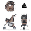 PawHut Coffee Pet Stroller Dog Cat Puppy Jogging Pushchair Carrier w/ 3 Wheels
